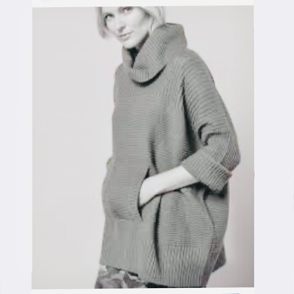 Part Two Tocca Wool Blend White Brown Oversize Long Pullover Knit Sweater Sz‎ S